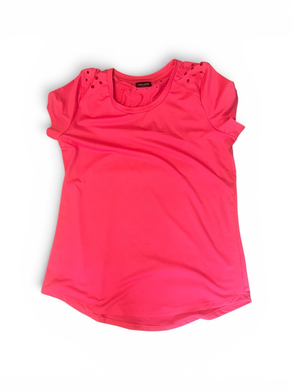 Zelos Womens Neon Pink Perforated Activewear T-Shirt Size M Short Sleeve Gym Top
